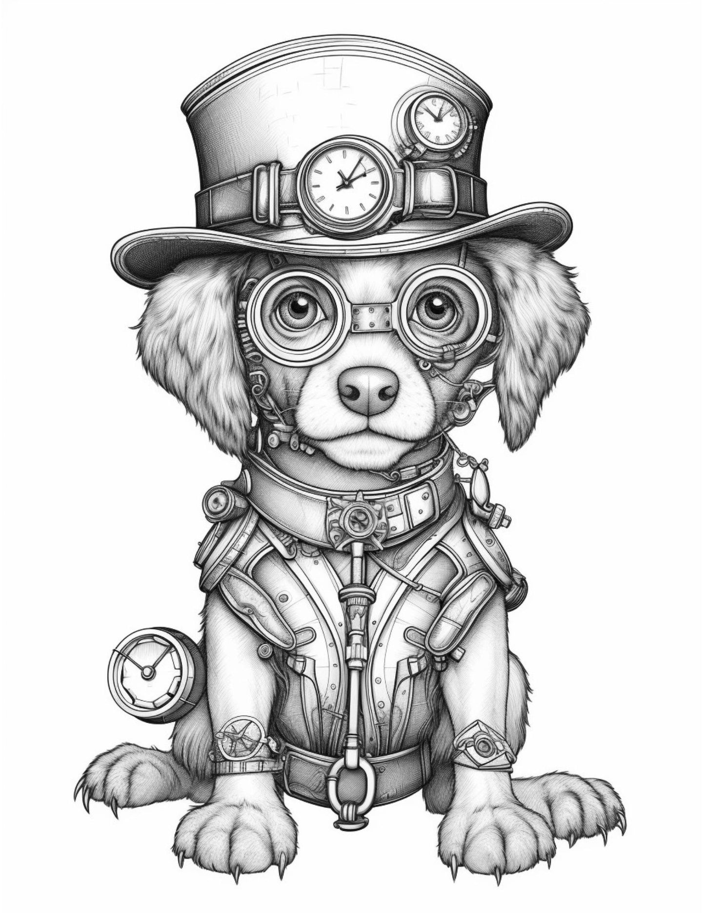 Steampunk Dogs Coloring Pages-Created by Old Hippy