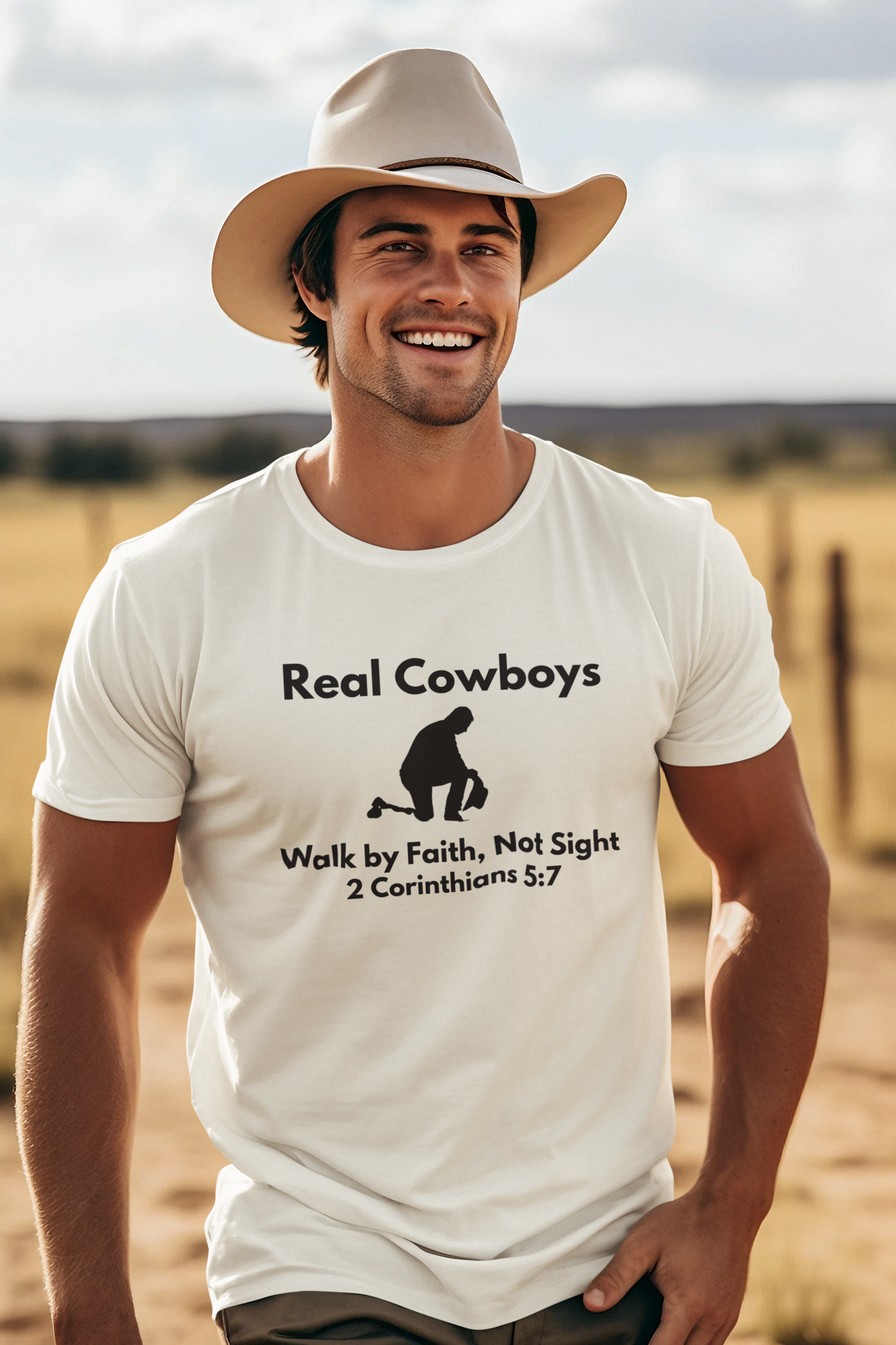 Real Cowboys Faith T-Shirt - Walk by Faith, Not Sight, 2 Corinthians 5:7 - Unisex Inspirational Tee