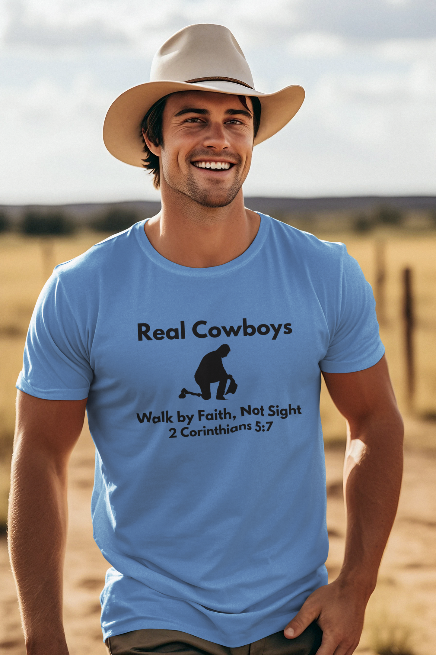 Real Cowboys Faith T-Shirt - Walk by Faith, Not Sight, 2 Corinthians 5:7 - Unisex Inspirational Tee