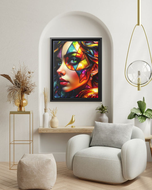 Through the Prism of Her Eyes- Wood Framed Canvas AI Art by Old Hippy