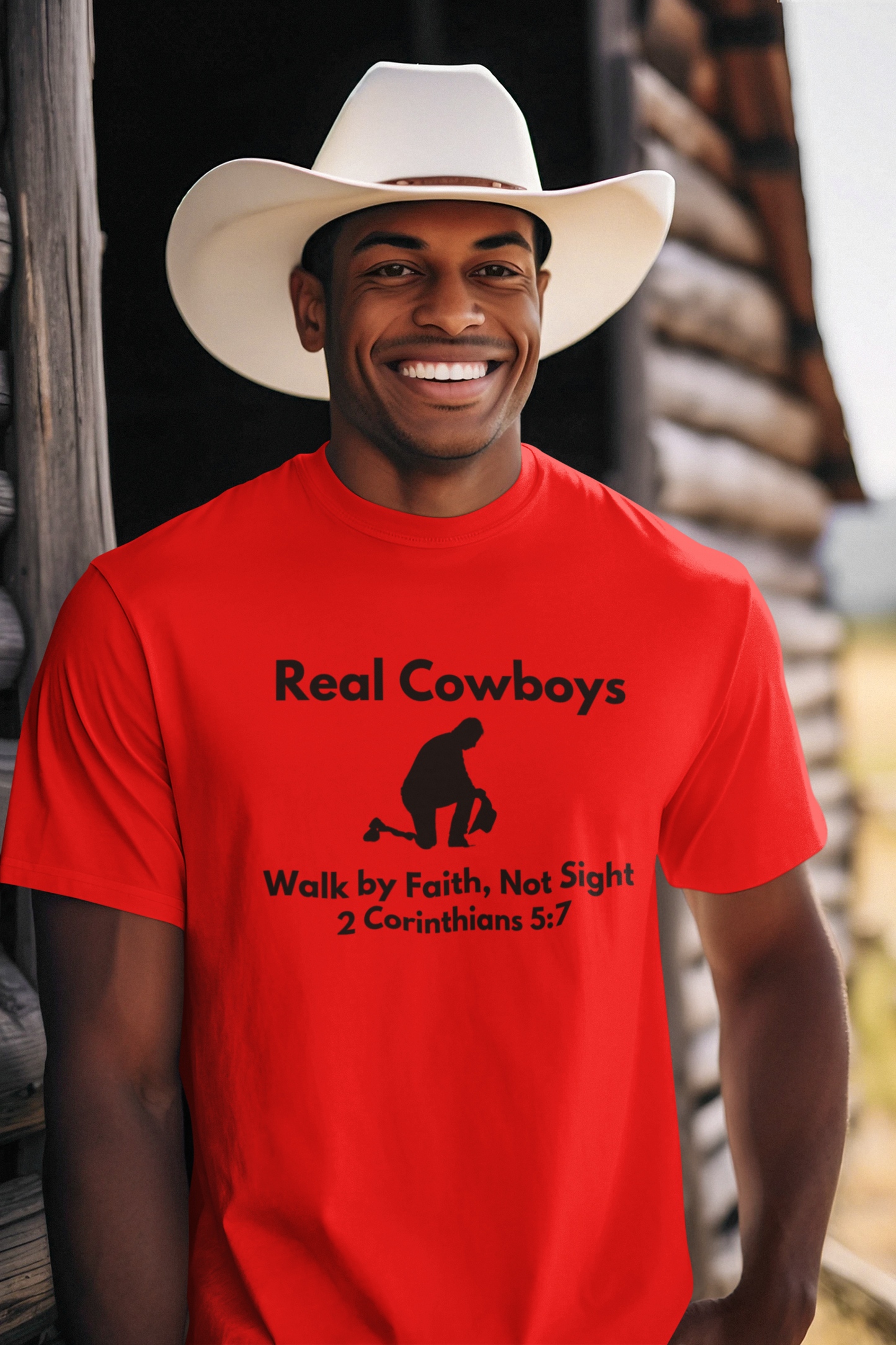 Real Cowboys Faith T-Shirt - Walk by Faith, Not Sight, 2 Corinthians 5:7 - Unisex Inspirational Tee