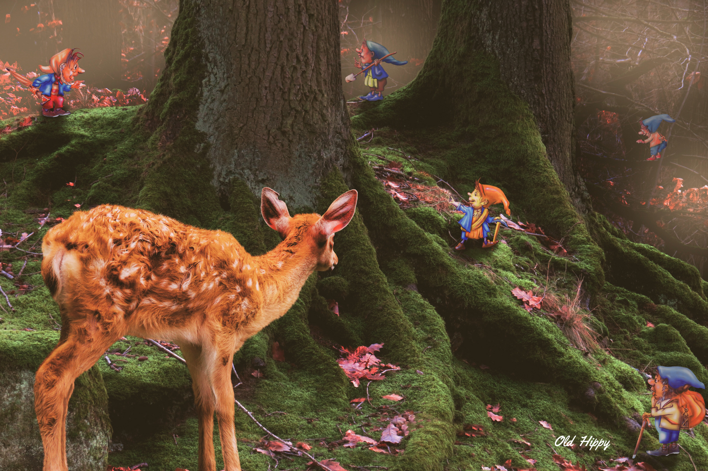 Wood Elves and Deer Digital Poster Art