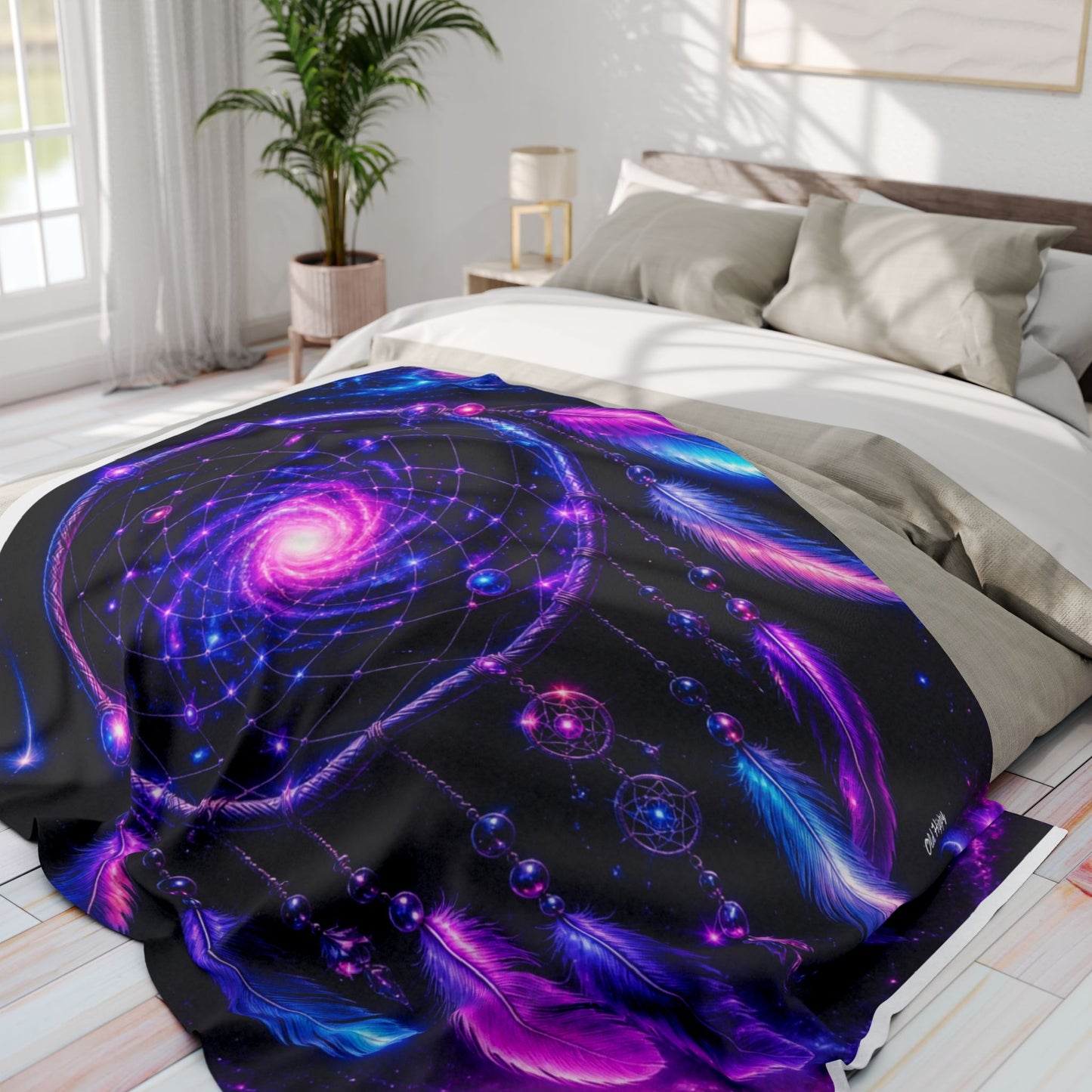 Boho Neon Dreamcatcher Arctic Fleece Blanket — Colorful Spiritual Native-Inspired Throw