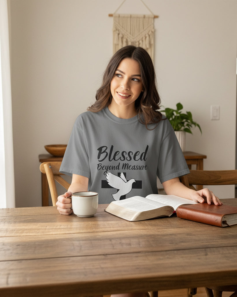 Blessed Beyond Measure T-Shirt — Christian Cross & Dove Faith Tee