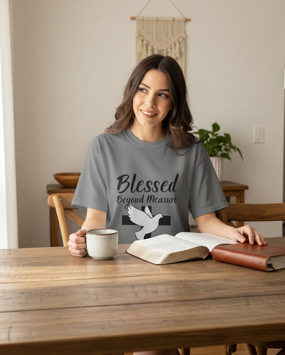 Blessed Beyond Measure T-Shirt — Christian Cross & Dove Faith Tee