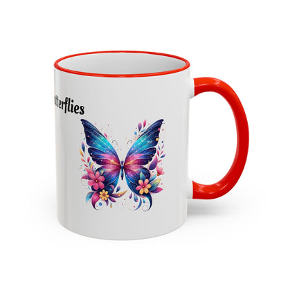I Love Butterflies Accent Rim Mug — Floral Butterfly Coffee Cup (11oz/15oz)