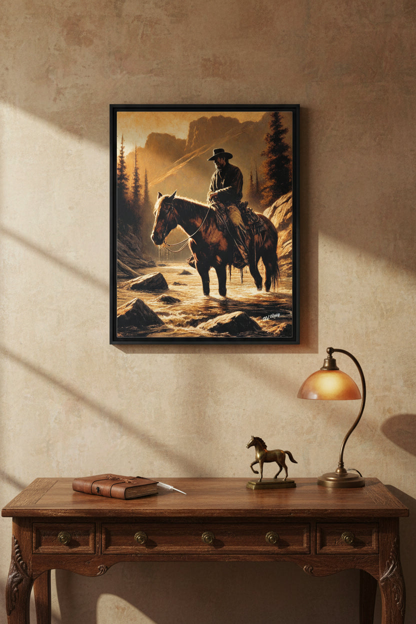 “Still Waters, Weathered Soul” Wood Framed AI Canvas Art by Old Hippy