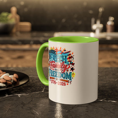 Faith Family Freedom 1776–2026 Patriotic Coffee Mug