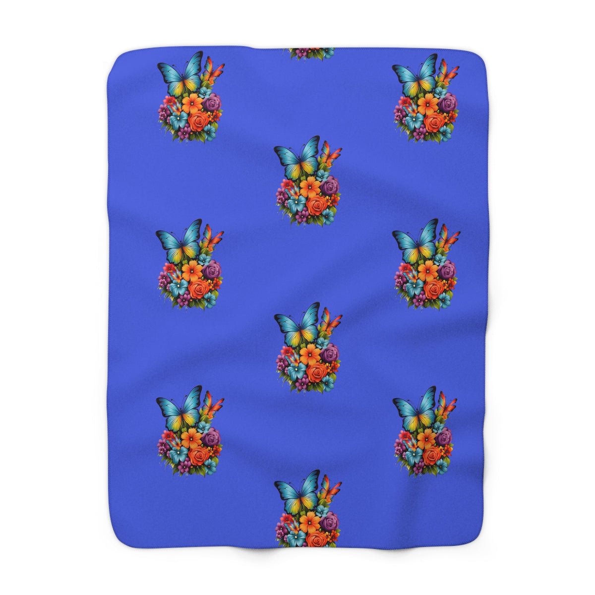 Sherpa Fleece Blanket — Blue Butterfly Floral Cozy Throw