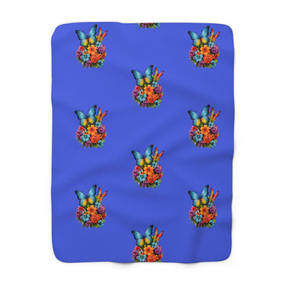 Sherpa Fleece Blanket — Blue Butterfly Floral Cozy Throw