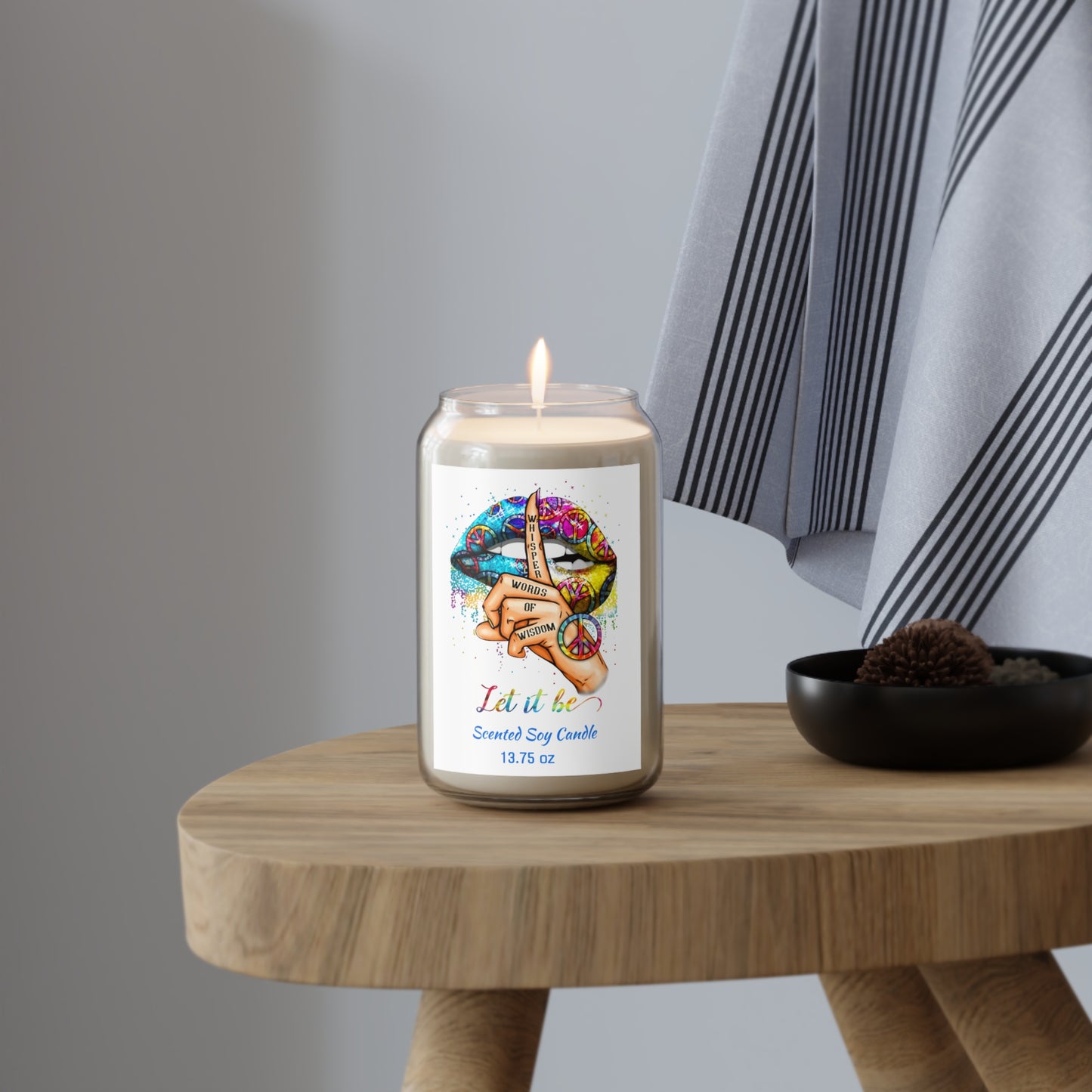 Let It Be Scented Soy Candle — 13.75 oz (Peaceful Rainbow Lip & Wisdom Design)