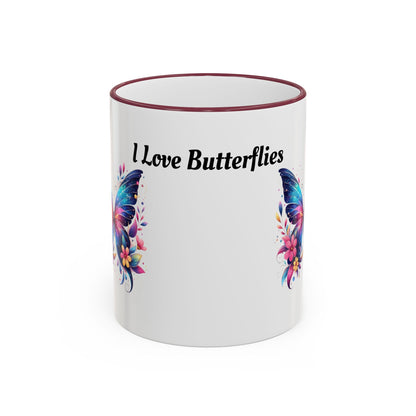 I Love Butterflies Accent Rim Mug — Floral Butterfly Coffee Cup (11oz/15oz)