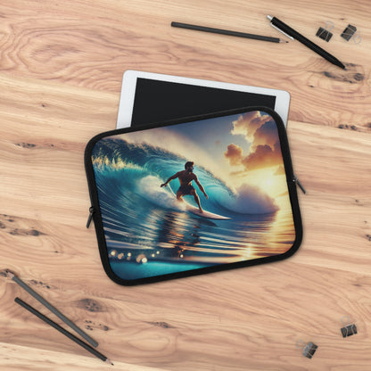 Longboard Surfer Sunrise Laptop Sleeve – Vibrant Ocean Wave Protective Case