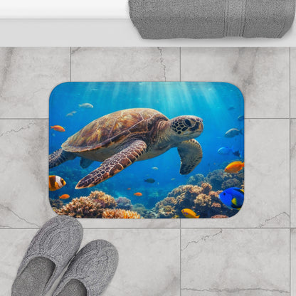 Sea Turtle Ocean Bath Mat — Underwater Coral Reef Bathroom Rug