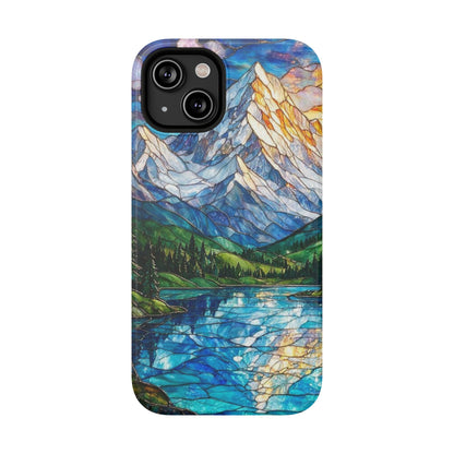 Stained Glass Mountain Lake Mosaic Phone Case — Impact-Resistant Artistic Protection