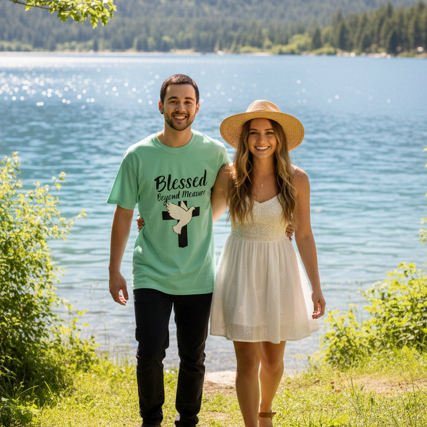 Blessed Beyond Measure T-Shirt — Christian Cross & Dove Faith Tee