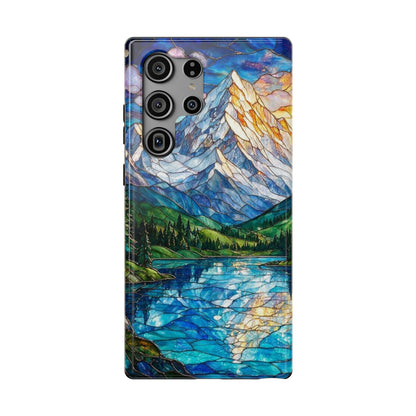 Stained Glass Mountain Lake Mosaic Phone Case — Impact-Resistant Artistic Protection