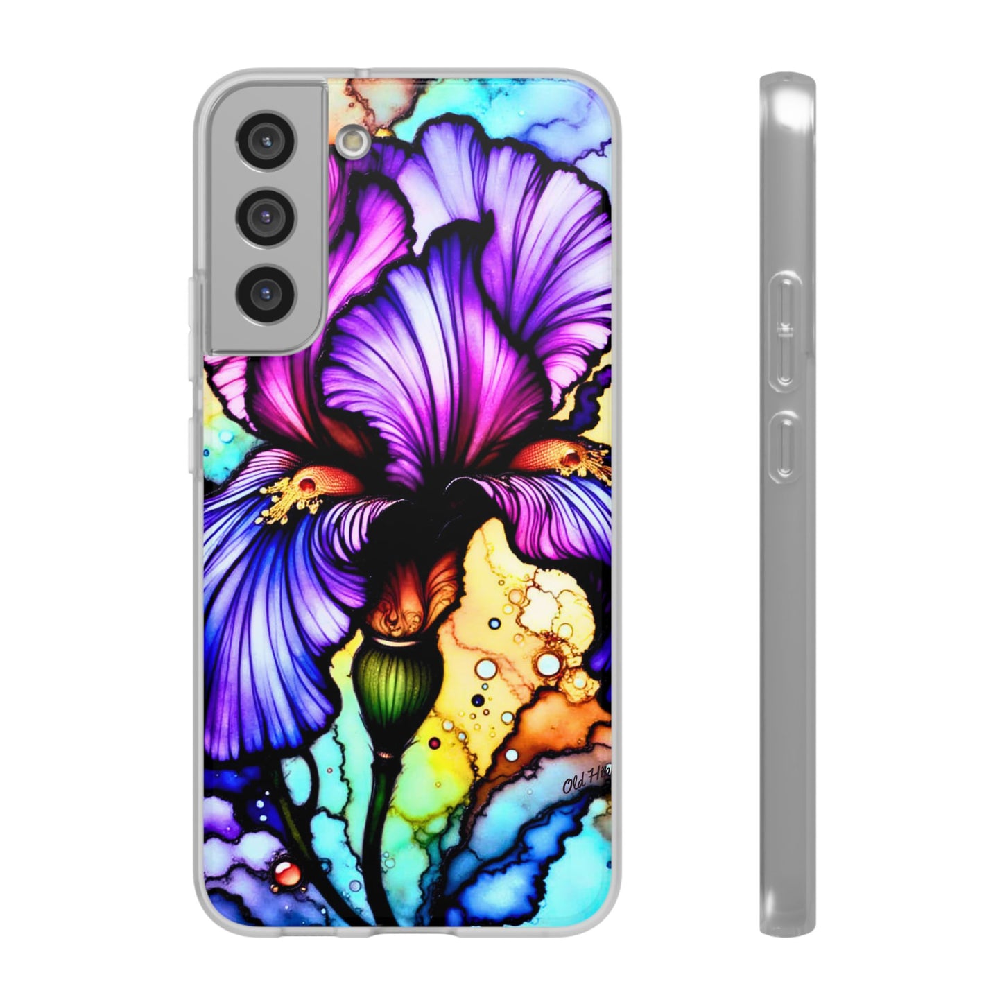 Stained Glass Iris Smartphone Case — Vibrant Purple Watercolor Phone Cover