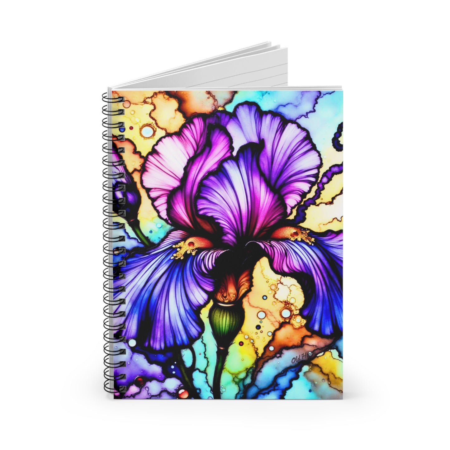Stained Glass Iris Bloom Spiral Notebook — Colorful Floral Ruled Journal