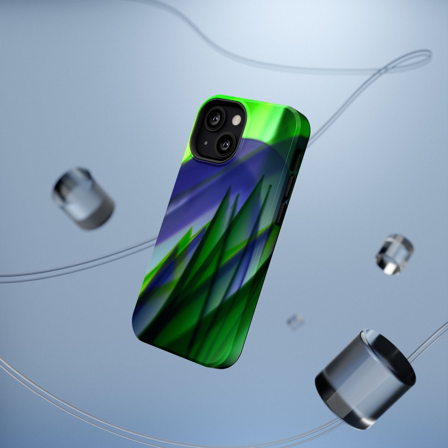 — Green Blue Abstract Wave Design Impact-Resistant Phone Case