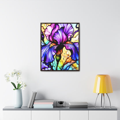 Stained Glass Iris Wood Framed Canvas