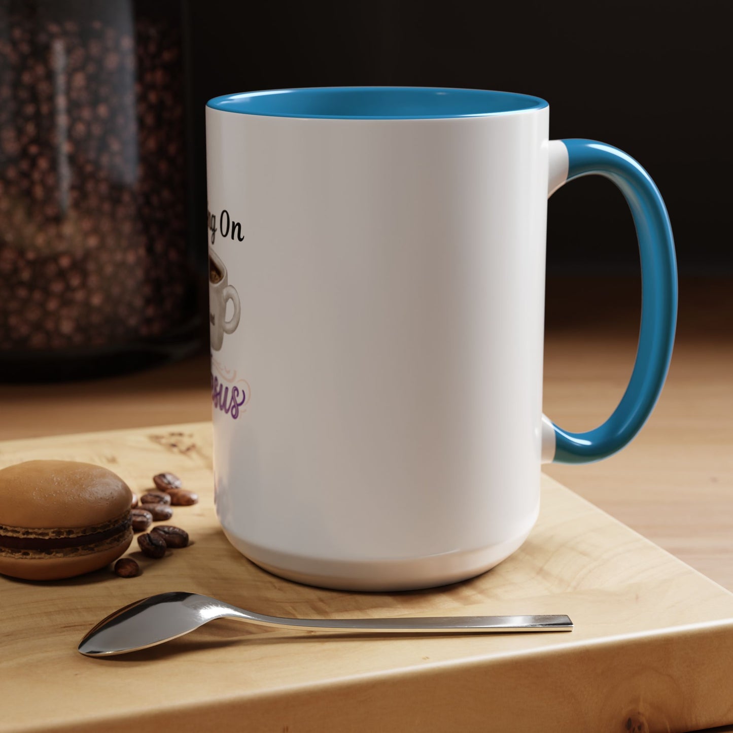 Living On Coffee and Jesus Accent Mug — Christian Coffee Cup (11/15oz)