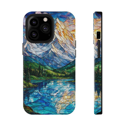 Stained Glass Mountain Lake Mosaic Phone Case — Impact-Resistant Artistic Protection