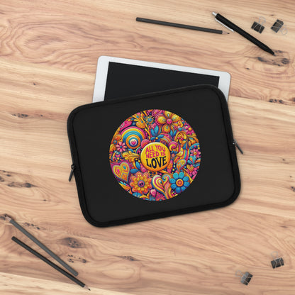 Laptop Sleeve — Colorful Retro "All You Need Is Love" Floral Design