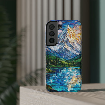 Stained Glass Mountain Lake Mosaic Phone Case — Impact-Resistant Artistic Protection
