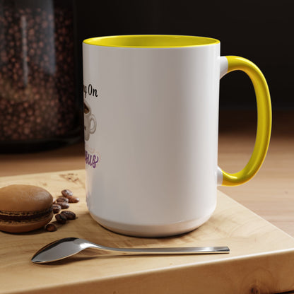 Living On Coffee and Jesus Accent Mug — Christian Coffee Cup (11/15oz)
