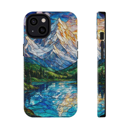 Stained Glass Mountain Lake Mosaic Phone Case — Impact-Resistant Artistic Protection