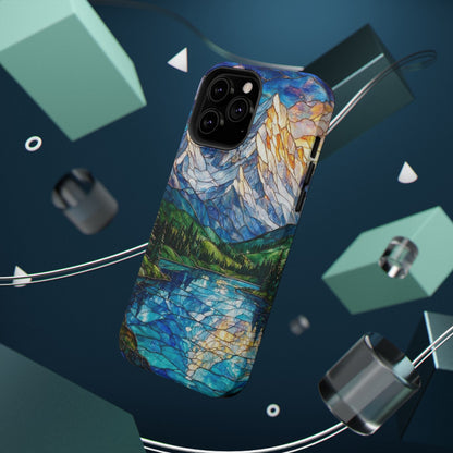 Stained Glass Mountain Lake Mosaic Phone Case — Impact-Resistant Artistic Protection