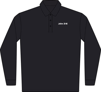 John 3:16 Long Sleeve Embroidered Polo Shirt— Men's Christian Faith