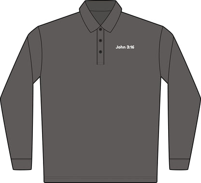 John 3:16 Long Sleeve Embroidered Polo Shirt— Men's Christian Faith