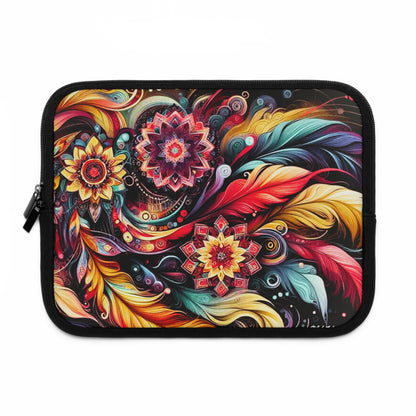 Colorful Floral Mandala Laptop Sleeve — Vibrant Boho Feather Design