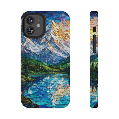 Stained Glass Mountain Lake Mosaic Phone Case — Impact-Resistant Artistic Protection