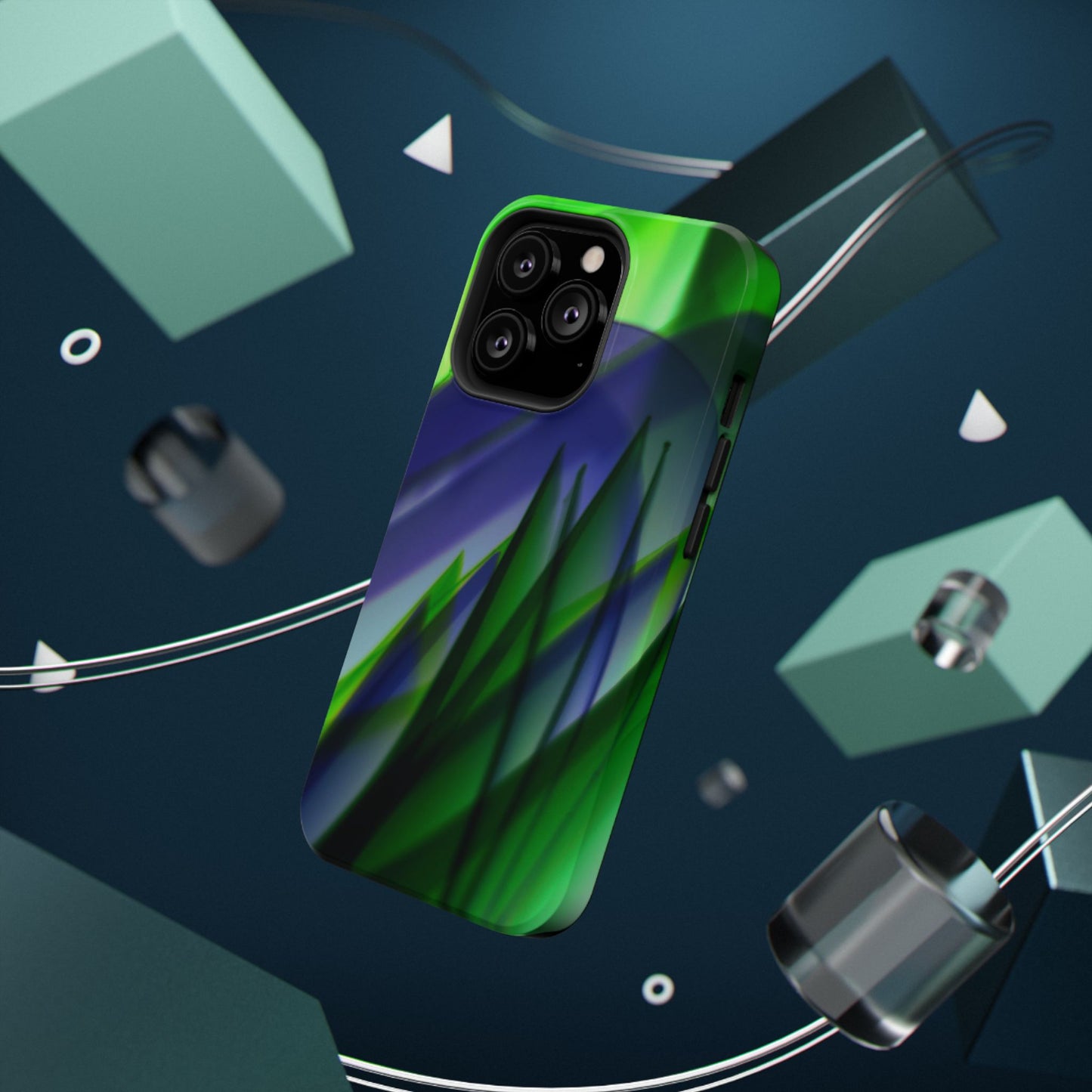 — Green Blue Abstract Wave Design Impact-Resistant Phone Case