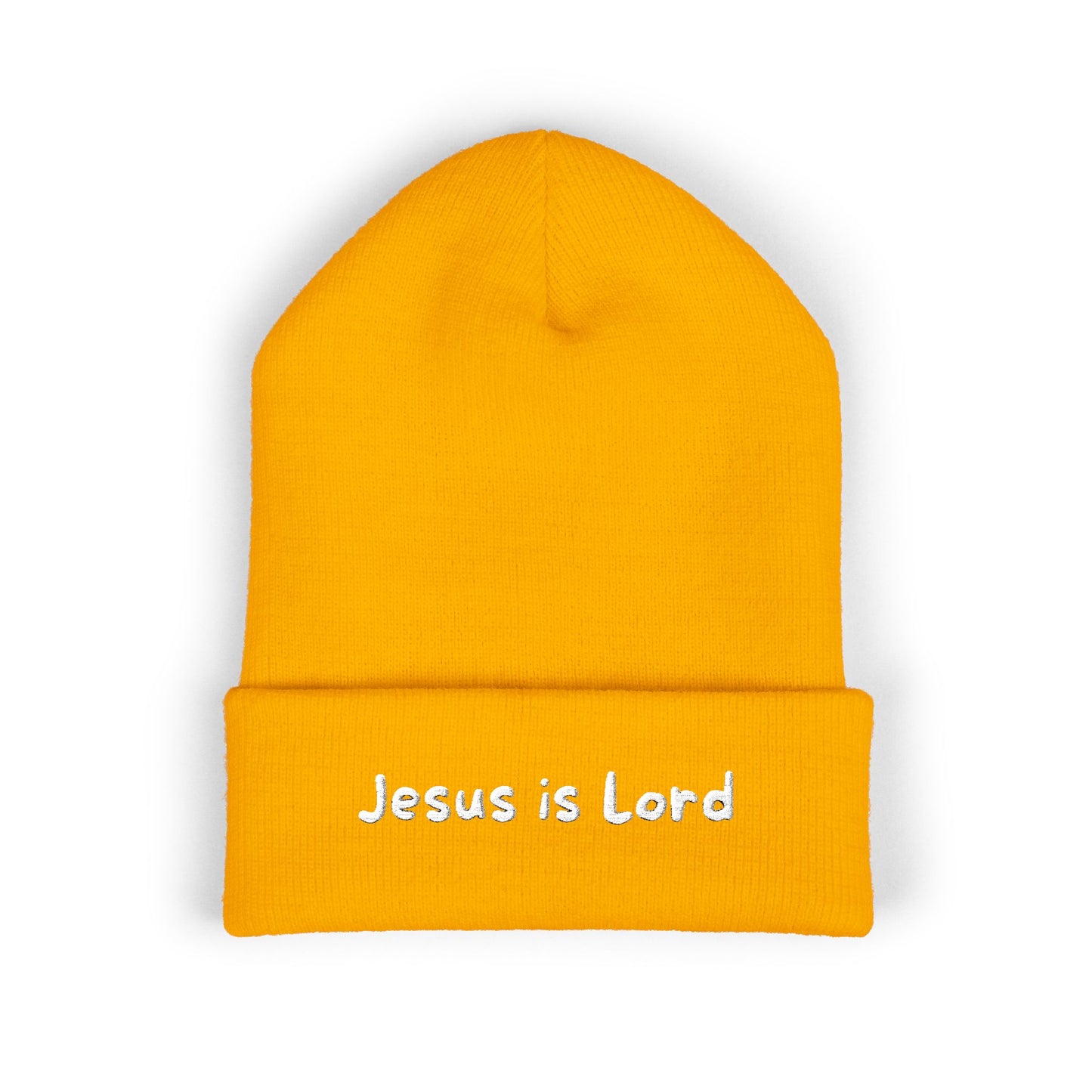 Embroidered 'Jesus is Lord' Cuffed Beanie — Christian Faith Knit Hat