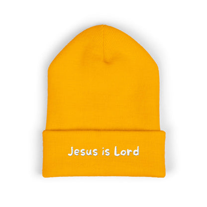 Embroidered 'Jesus is Lord' Cuffed Beanie — Christian Faith Knit Hat