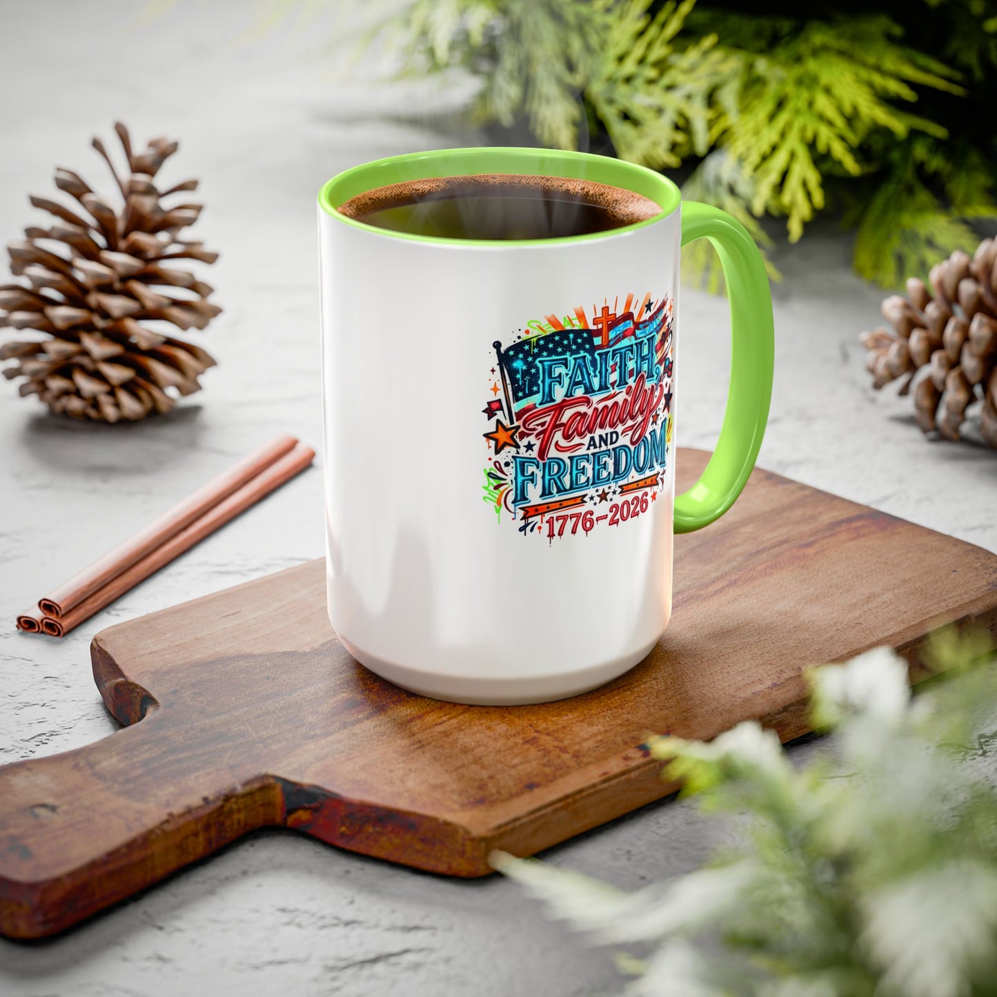 Faith Family Freedom 1776–2026 Patriotic Coffee Mug