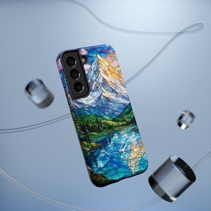 Stained Glass Mountain Lake Mosaic Phone Case — Impact-Resistant Artistic Protection