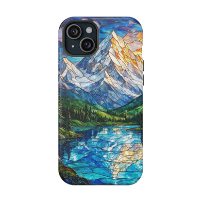 Stained Glass Mountain Lake Mosaic Phone Case — Impact-Resistant Artistic Protection