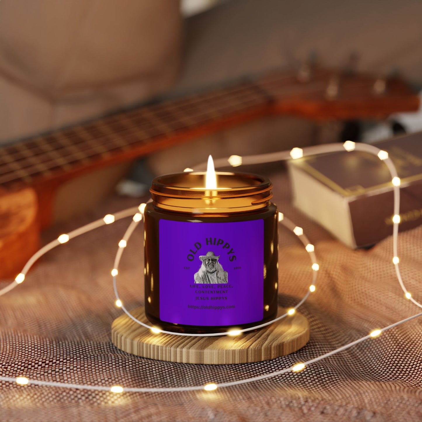 Old Hippys Essential Oil Scented Soy Candle — Amber Jar Aromatherapy Candle (Multi-Size)