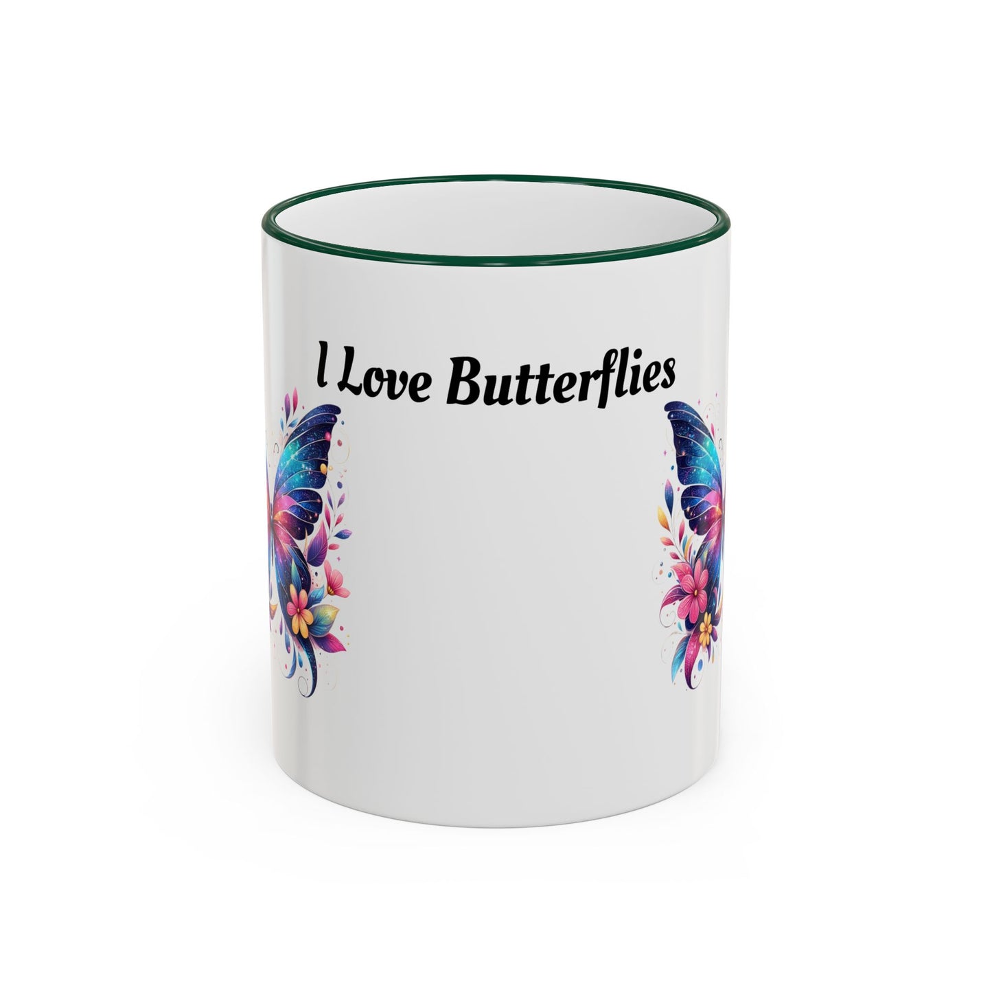 I Love Butterflies Accent Rim Mug — Floral Butterfly Coffee Cup (11oz/15oz)