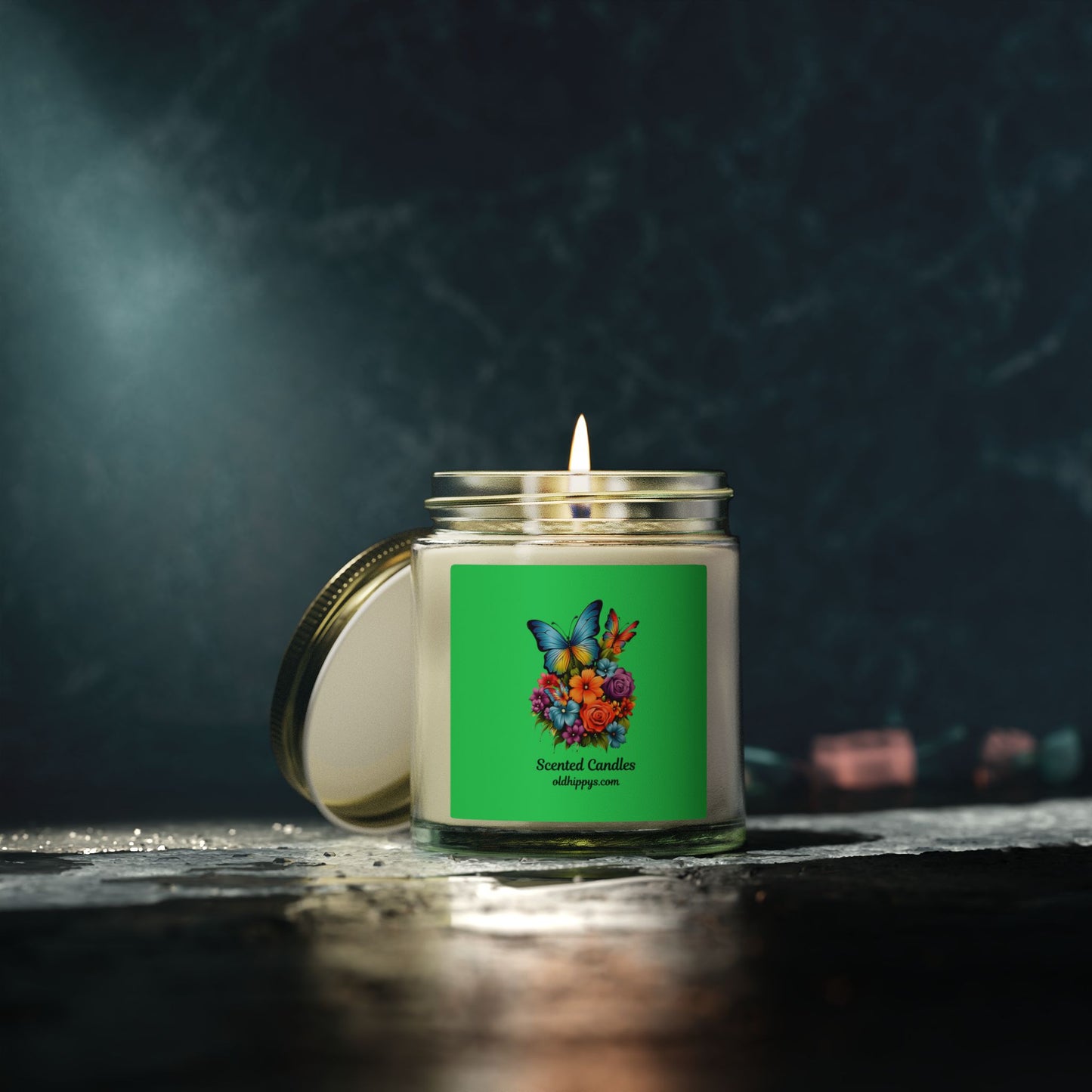 Scented Candle — Coconut Apricot Wax (4oz & 9oz) with Floral Butterfly Label