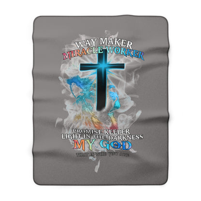 Christian Sherpa Fleece Blanket - "Way Maker, Miracle Worker" Cross Design