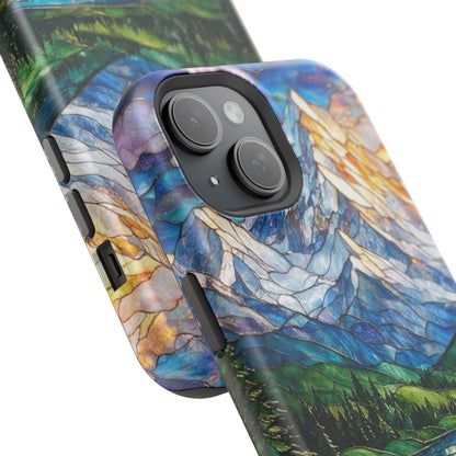 Stained Glass Mountain Lake Mosaic Phone Case — Impact-Resistant Artistic Protection