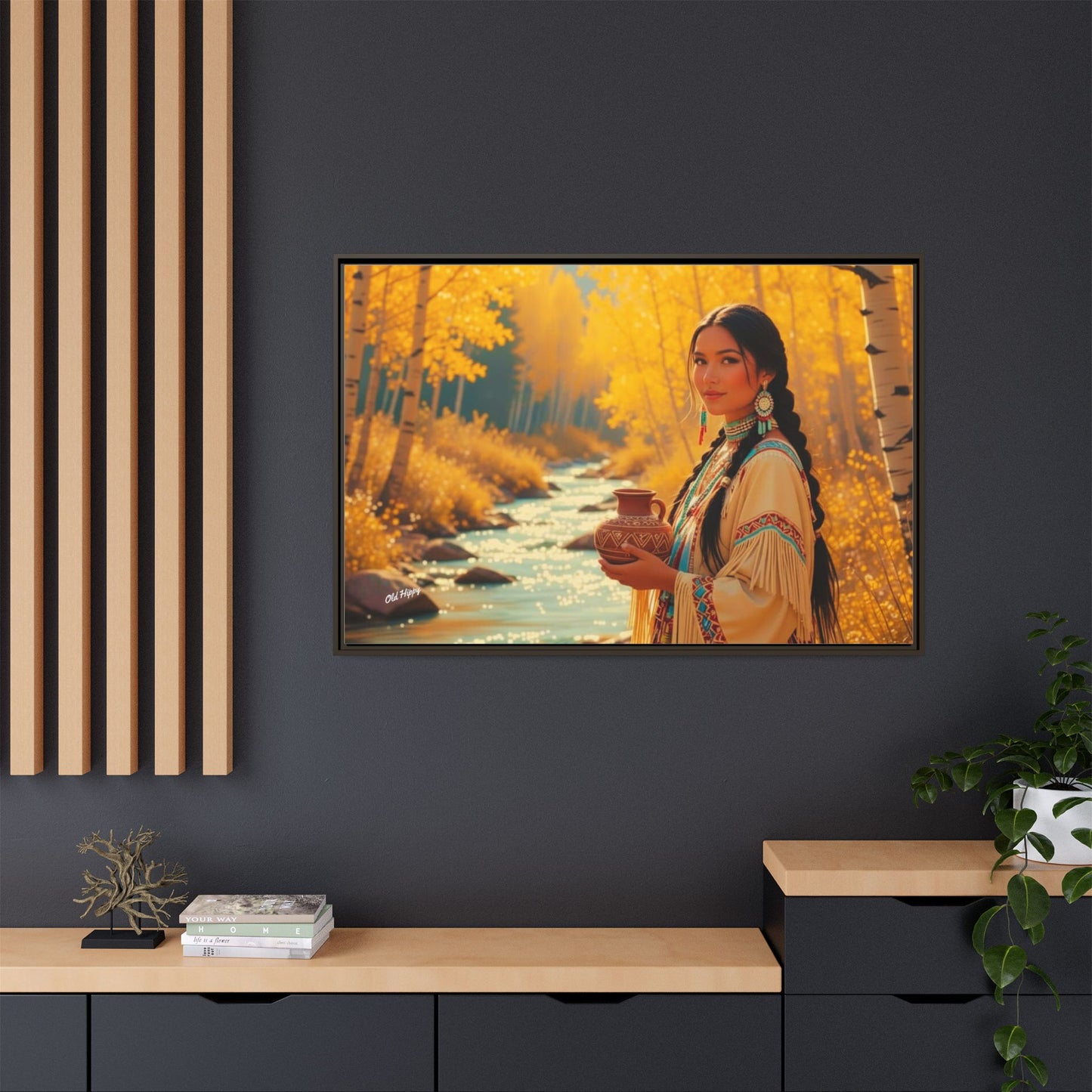 "Autumn Grace by the Stream" AI Wood Framed Canvas by Old Hippy