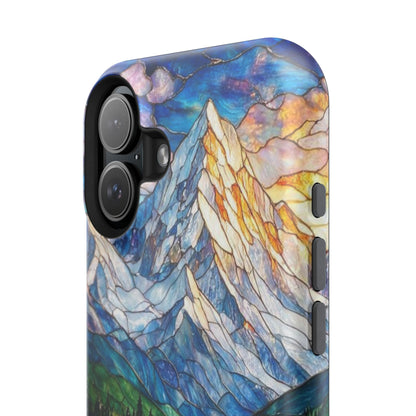Stained Glass Mountain Lake Mosaic Phone Case — Impact-Resistant Artistic Protection