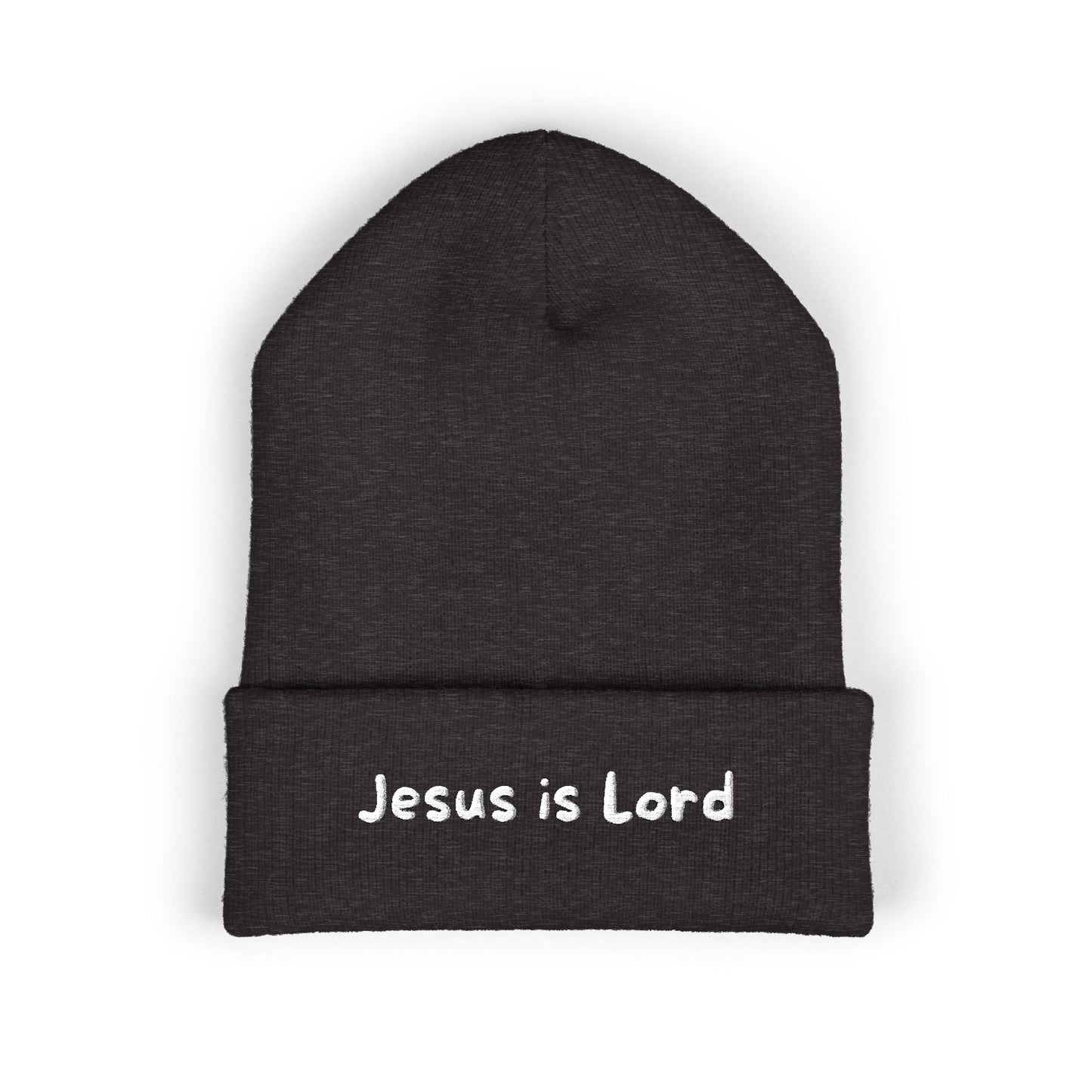 Embroidered 'Jesus is Lord' Cuffed Beanie — Christian Faith Knit Hat
